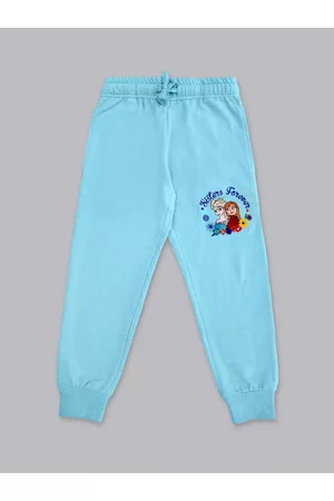 Kidsville Girls Blue Solid Frozen Featured Jogger