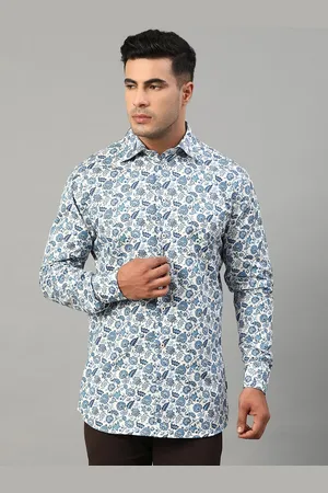 Matinique Men White & Blue Slim Fit Floral Printed Cotton Casual Shirt