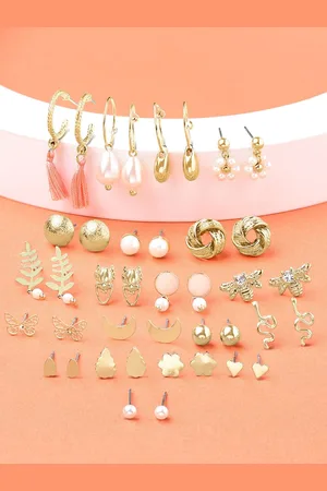 Ami Women Pack of 20 Gold-Toned Contemporary Studs Earrings