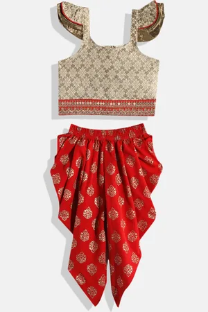 Twisha Girls Beige & Maroon Top with Dhoti Pants