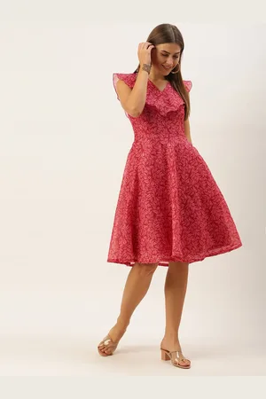 Ethnovog Pink Floral Layered A-Line Dress