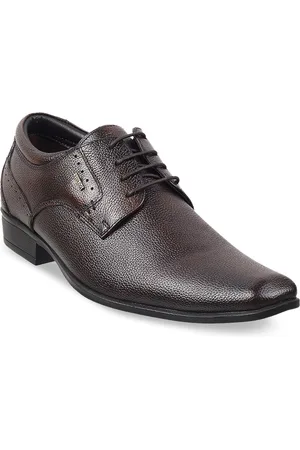 Metro Men Brown Solid Leather Formal Derbys