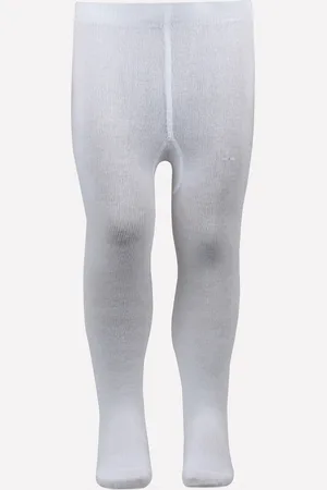 Bonjour Girls White Solid Stockings