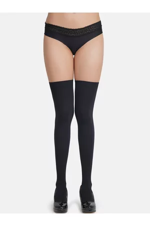 Next2Skin Women Black Solid Opaque Thigh-High Stockings