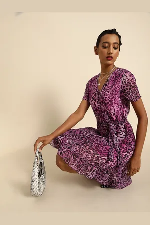 DODO & MOA Women Pink Animal Printed A-Line Dress