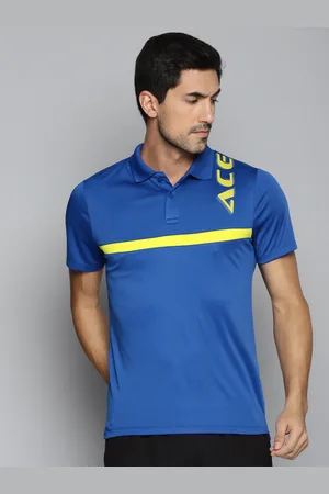 Alcis Men Blue & Yellow Brand Logo Printed Polo Collar Slim Fit Running T-shirt