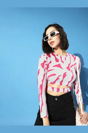 STREET 9 Women Pretty Pink Abstract Cropped Top