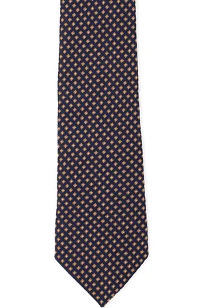 Louis Philippe Men Navy Blue & Yellow Printed Broad Tie