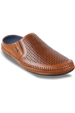 Metro Men Tan & Blue Leather Shoe-Style Sandals
