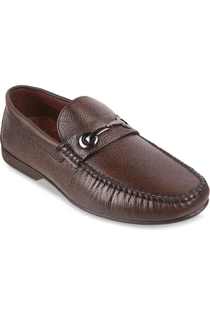 Metro Men Brown Solid Horsebit Loafers