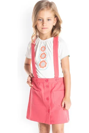 Cherry Crumble Girls Coral Pink Solid Straight Pilot Skirt