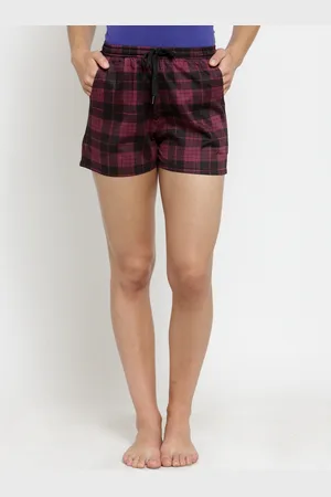Claura Women Maroon & Black Checked Lounge Shorts 07