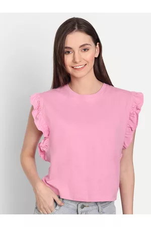 iki chic Women Pink Ruffles Cap Sleeve Top