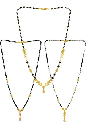 Brandsoon Set Of 3 Gold-Plated Black Beaded Mangalsutra