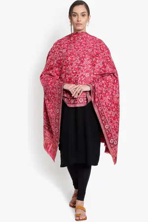 Mizash Women Pink Floral Paisley Printed Woolen Shawl