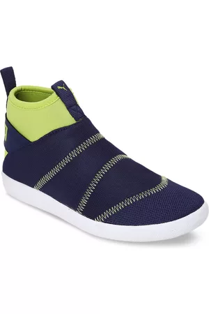 PUMA Kids Blue & Fluorescent Green Colorblocked Lazy Knit Mid JR Slip-On Sneakers