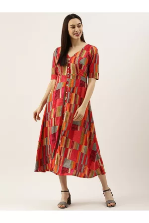 Ethnovog Women Multicoloured Printed Made To Measure A-Line Dress