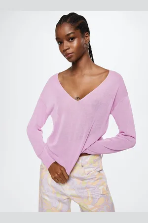 MANGO Women Lavender Solid Knitted Pullover Sweater