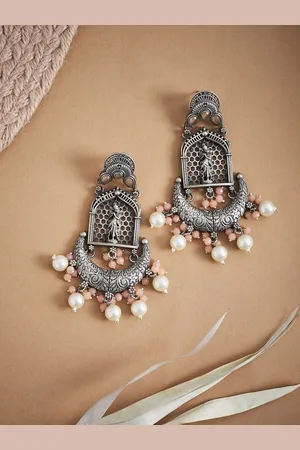 ATIBELLE Silver-Toned & White Contemporary Drop Earrings