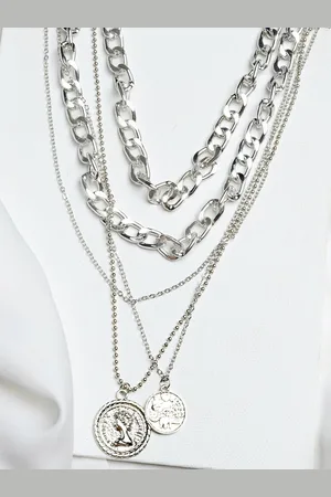 Joker & Witch Silver-Toned Chain Link Medallion Layered Necklace