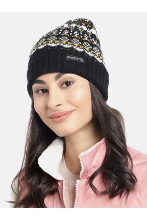 DressBerry Women Black & White Woven Design Acrylic Beanie