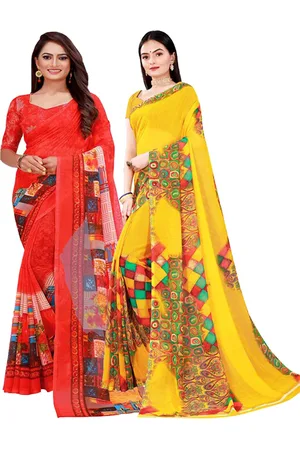 Saadhvi Women Pack Of 2 Yellow & Red Pure Georgette Saree With Unstithed Blouse