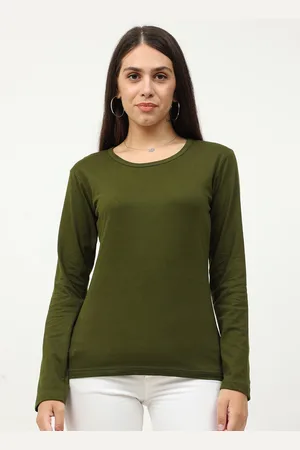 Fleximaa Women Olive Green T-shirt