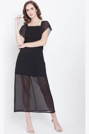 DODO & MOA Women Black Solid Semi-Sheer Maxi Dress