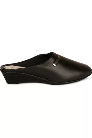 Denill Black Work Wedge Mules