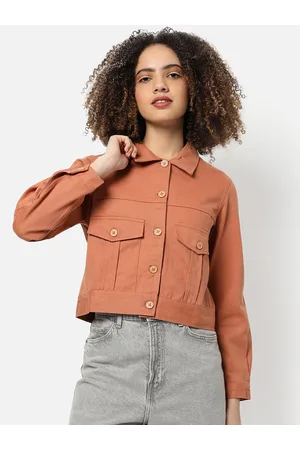 Campus Women Peach-Coloured Windcheater Outdoor Denim Jacket