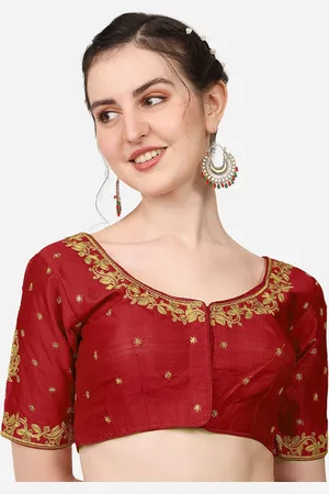 PUJIA MILLS Women Maroon Embroidered Readymade Saree Blouse
