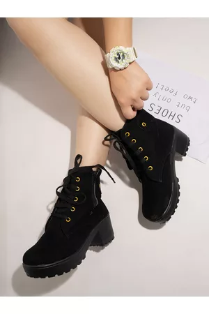 Shoetopia Girls Black Block Heeled Boots