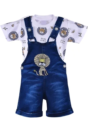 Wish Karo Boys White & Blue Printed T-shirt and Dungaree