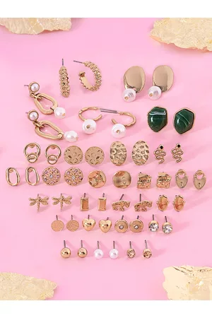 Ami Set Of 25 Gold-Toned Contemporary Stud Drop & Semi-Hoops Earrings