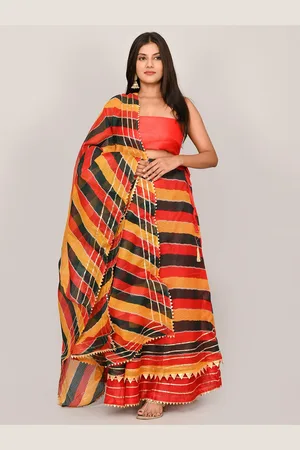 Kesarya Yellow And Green Bandhani Lehenga And Unstitched Blouse With Dupatta