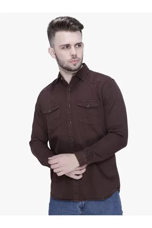 Kuons Avenue Men Brown Smart Slim Fit Denim Cotton Casual Shirt