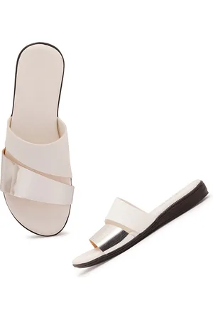 STYLE SHOES Women White & Golden Solid Open-Toe Flats