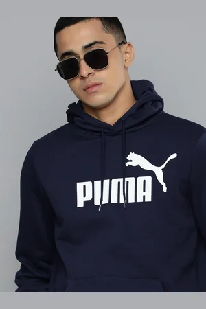 PUMA Men Dark Blue Essential Big Logo Regular Fit Printed Hooded Sweatshirt