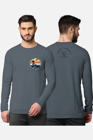 bullmer Men Grey Front & Back Typography Printed Blended Cotton Full Sleeve T-shirt