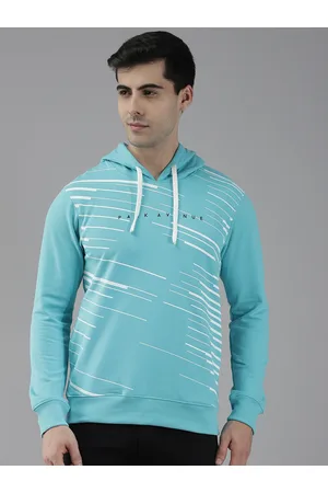 Park Avenue Men Blue & White Striped Hooded Sweatshirt