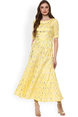 Ahalyaa Women Yellow Printed Anarkali Kurta