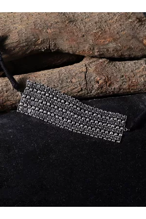 Veni Women Silver-Plated & Black Brass Oxidzed Choker Necklace