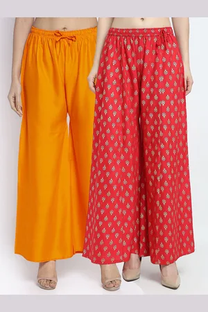 Jinfo Women Orange & Red Set Of 2 Printed Flared Knitted Palazzos