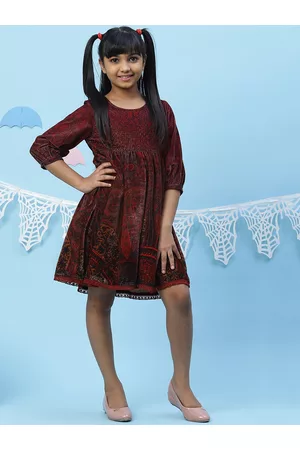 Biba Maroon & Black Floral Printed Dress