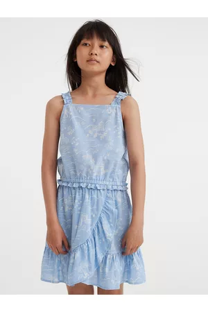 H&M Girls Blue & White Flounce-trimmed wrapover skirt
