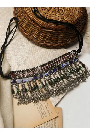 TEEJH Women Multicoloured Silver-Plated Oxidized Choker Necklace