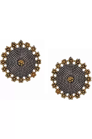 Silvermerc Designs Women Silver-Toned Oxidized Circular Contemporary Studs Earrings