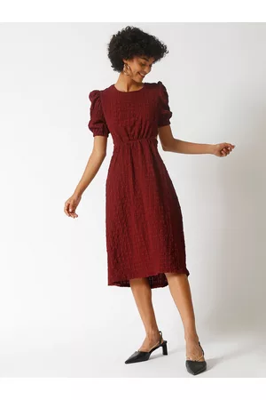 Campus Women Maroon Crepe Midi Dress