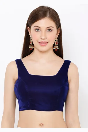 SALWAR STUDIO Women Blue Solid Padded Saree Blouse