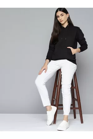 Chemistry Women Black Solid Hooded Sweatshirt